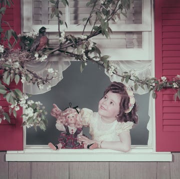 Baby girl looking at bird through window baby girl looking at bird through window