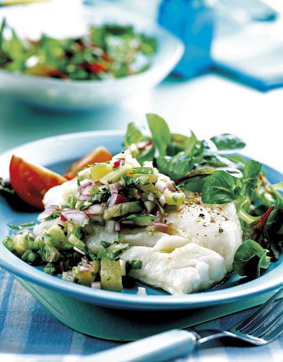bacalao al vapor con vinagreta de pimiento