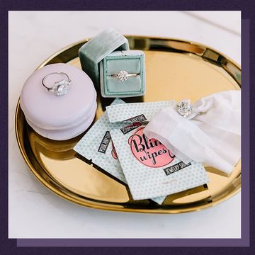 here comes the bride sweatshirt and bling wipes with diamond rings in ring box