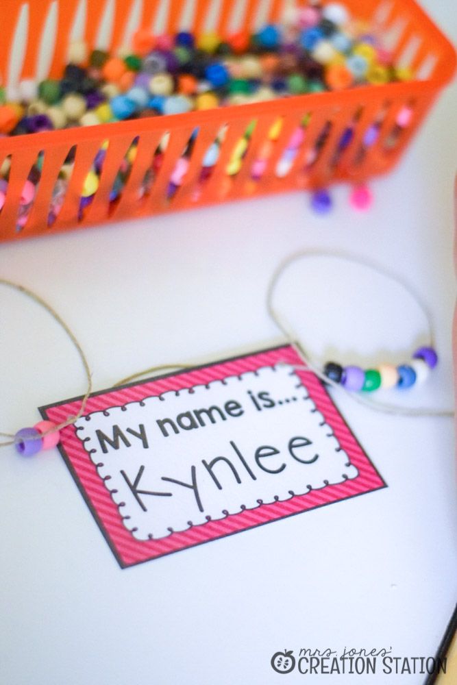 back to school activities, a name tag on a beaded string