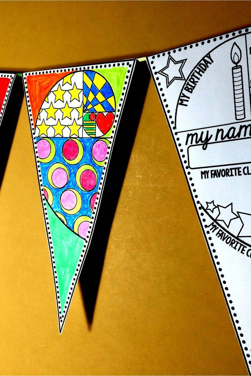 back to school activities pennants colored in with markers