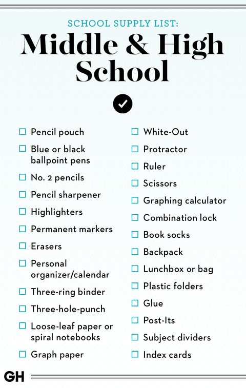 school shopping lists