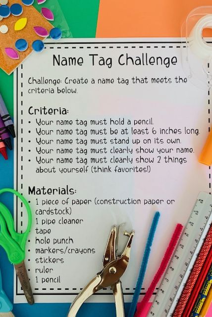back to school stem challenge activity on paper with markers and pencils