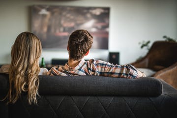 couple watching running film