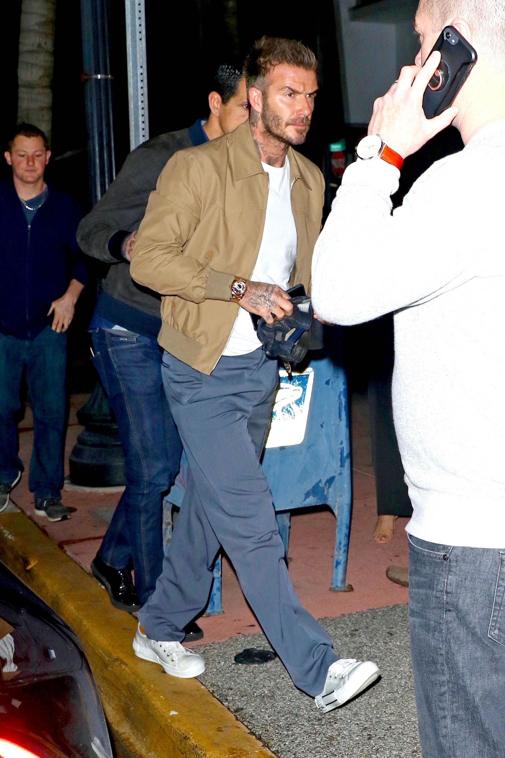 Photos of David Beckham in Dior Sneakers and a Jacket in February