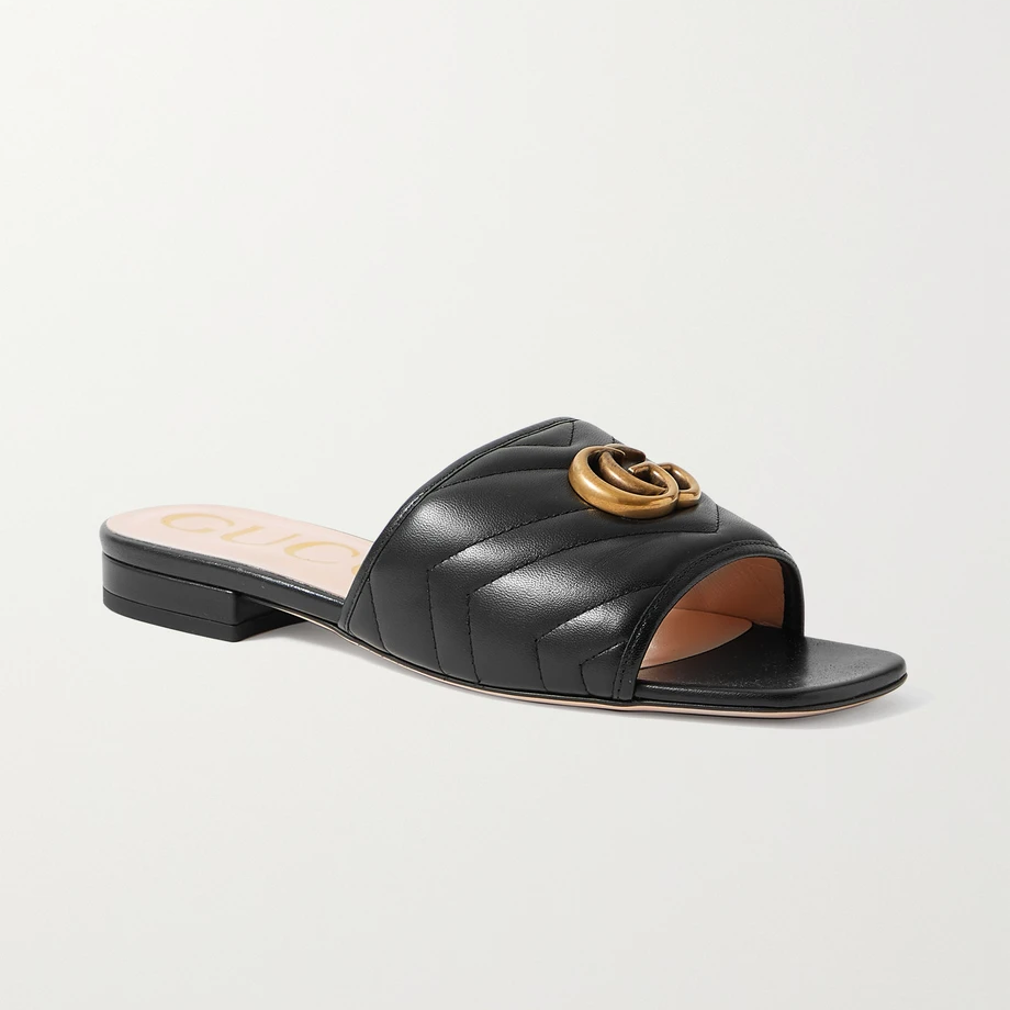 gucci logo 絎縫皮革拖鞋