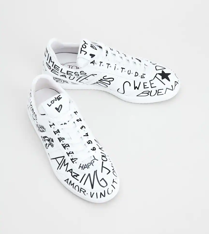 tod's tabs sneakers in leather  white, black