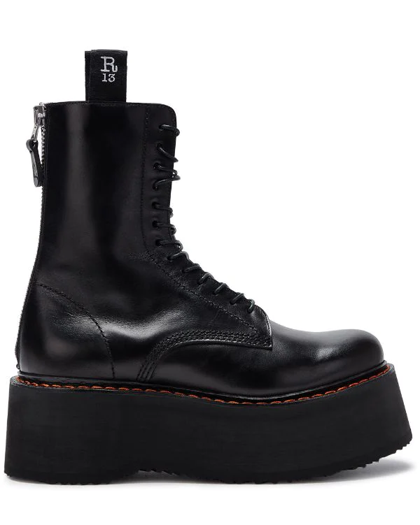 r13 black double stack laceup leather boots