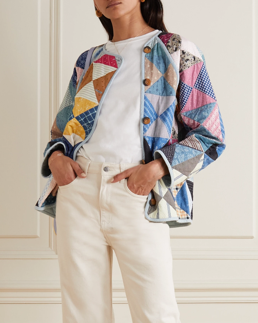 dôen sedona patchwork printed quilted organic cotton jacket