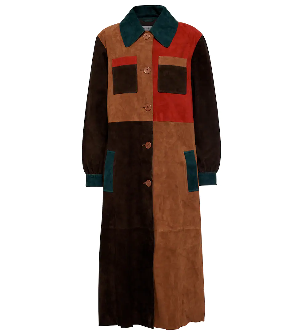 rixo milly patchwork suede coat