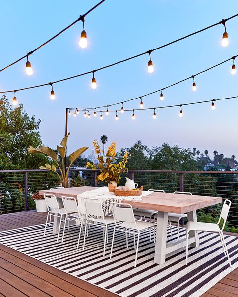 backyard decorating ideas, outdoor space with string lights