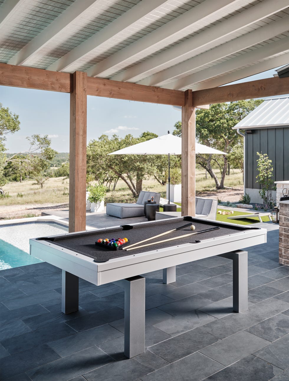 pool table in backyard