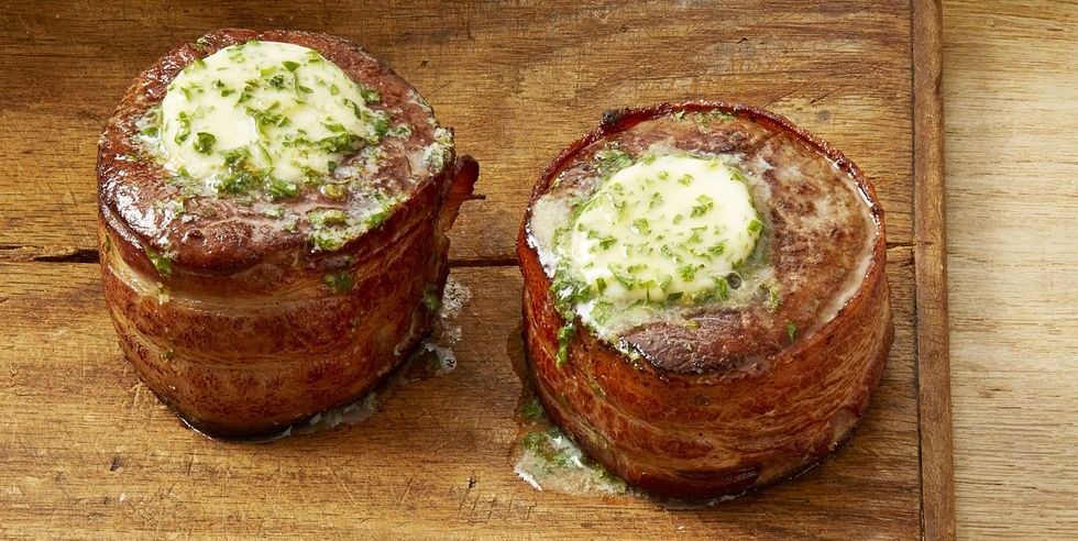 bacon wrapped filets with butter