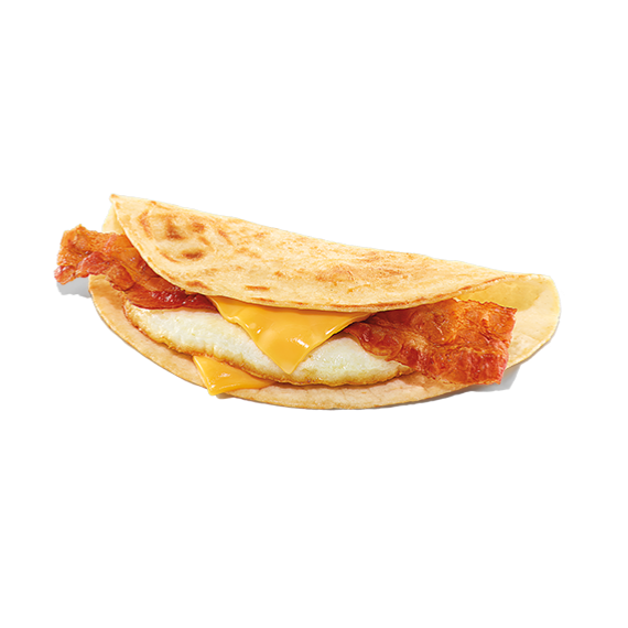 breakfast sandwich with bacon egg and cheese on a tortilla