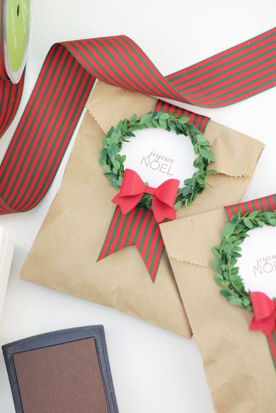 diy wreath bag gift wrap idea