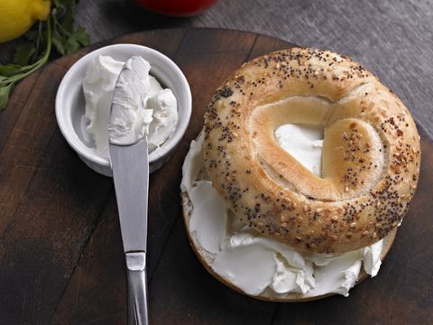everything bagel slathered in cream cheese