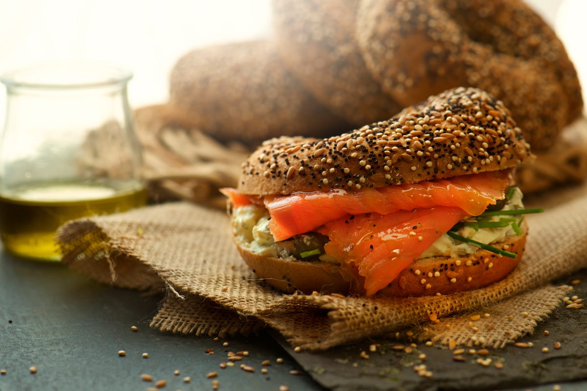 Smoked Salmon Avocado Cream Cheese Bagel Recipe - Food Fanatic