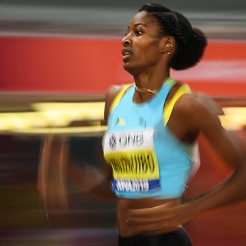 Shaunae Miller-Uibo, Ana Peleteiro, Adel Mechaa, Doha 2019 Shaunae Miller-Uibo, Ana Peleteiro, Adel Mechaa, Doha 2019
