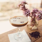 irish cream espresso martini in a coupette glass, close up
