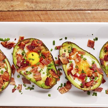 avocado boats filled with eggs and bacon