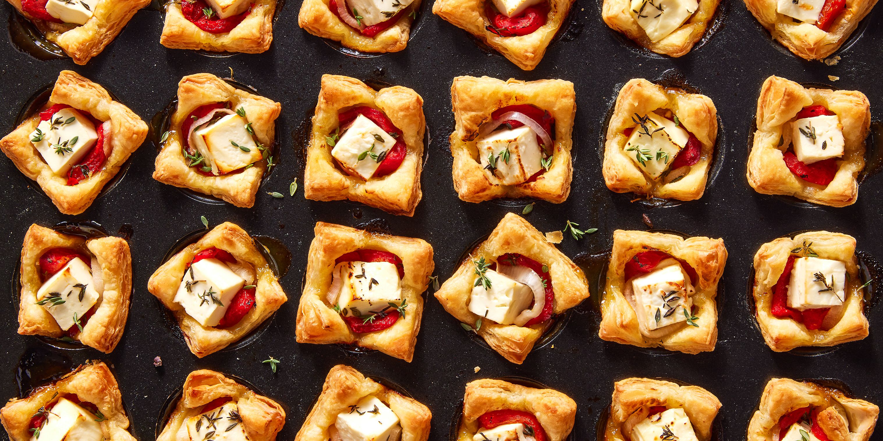 3-Ingredient Puff Pastry Bites with Roasted Red Peppers & Feta