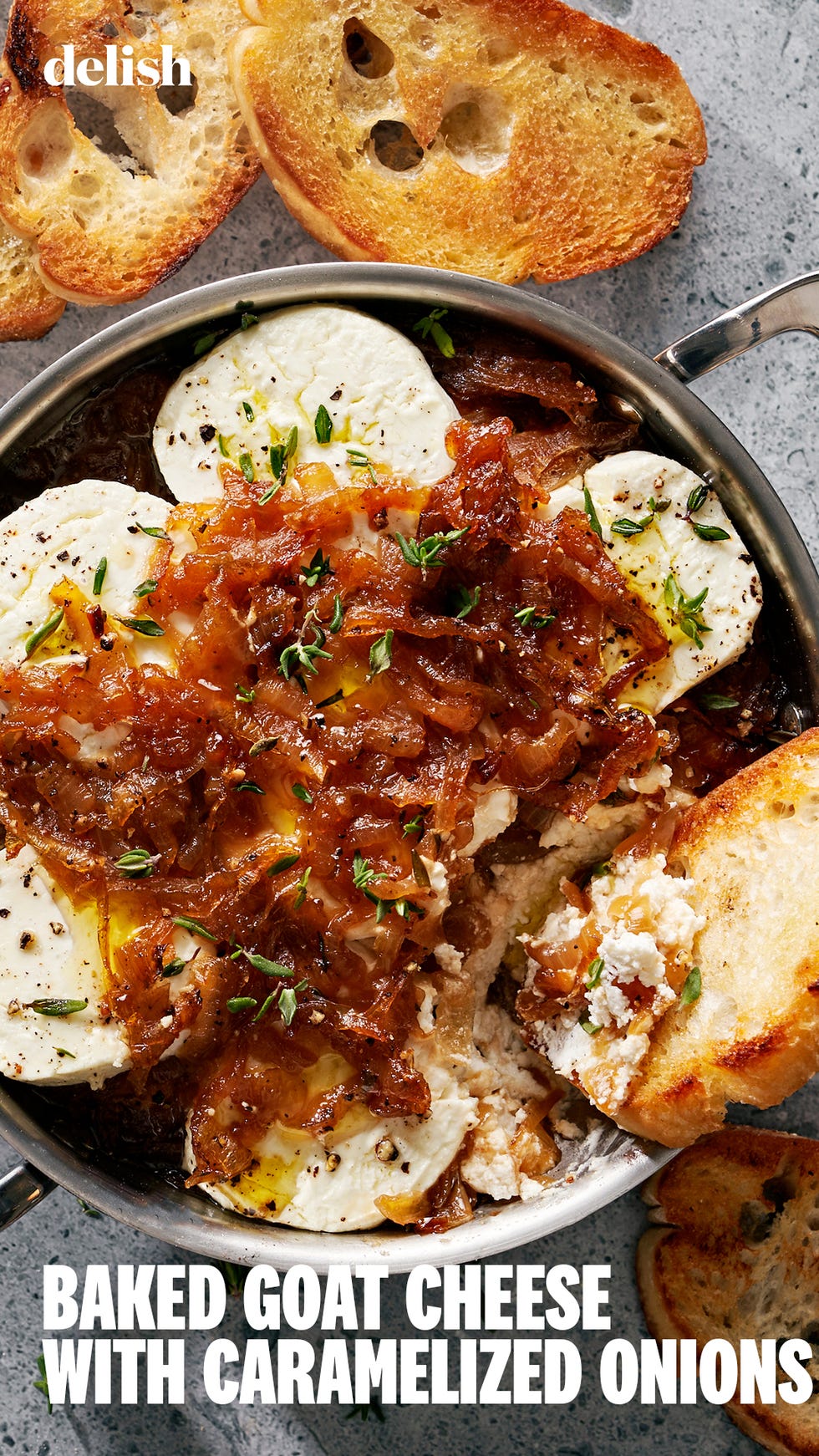 baked goat cheese with caramelized onions