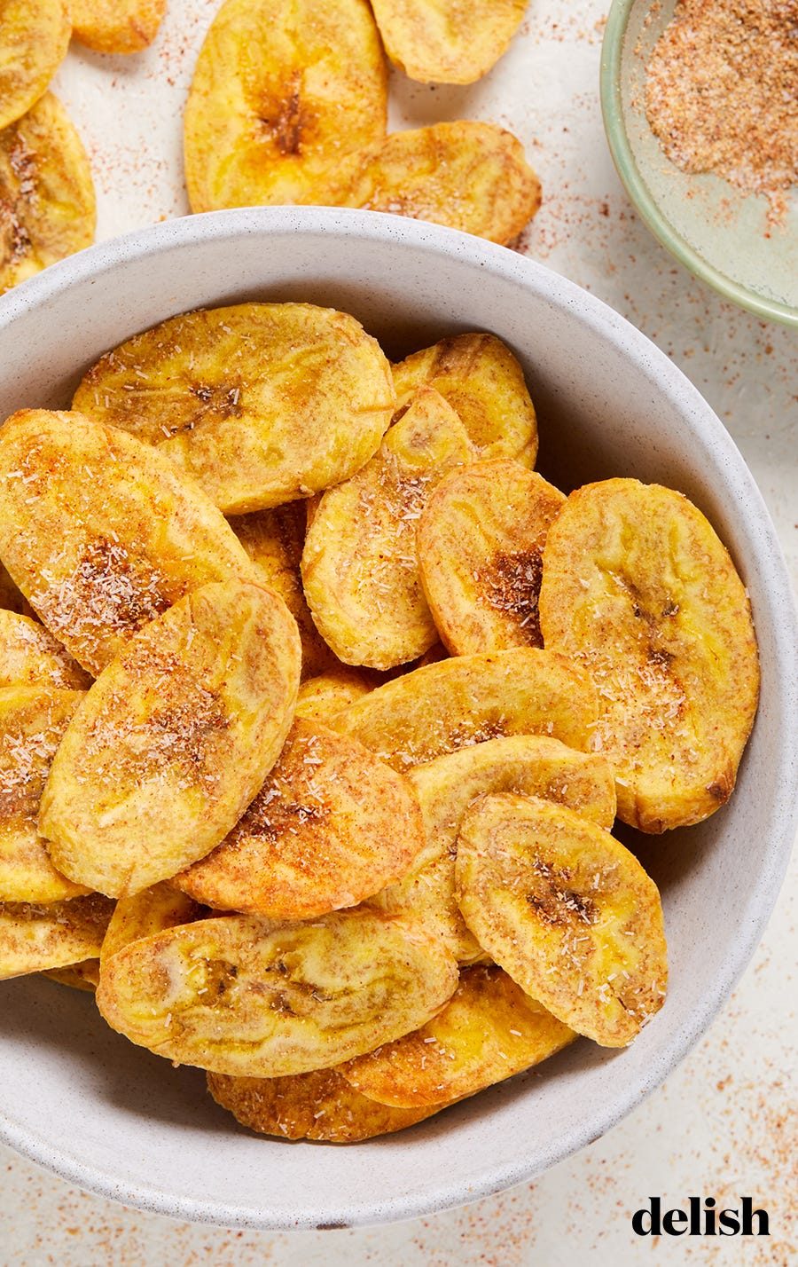 baked plantain chips with spiced sugar