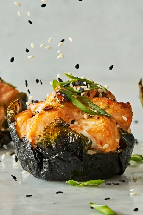 baked salmon sushi cups sprinkled with sesame seeds