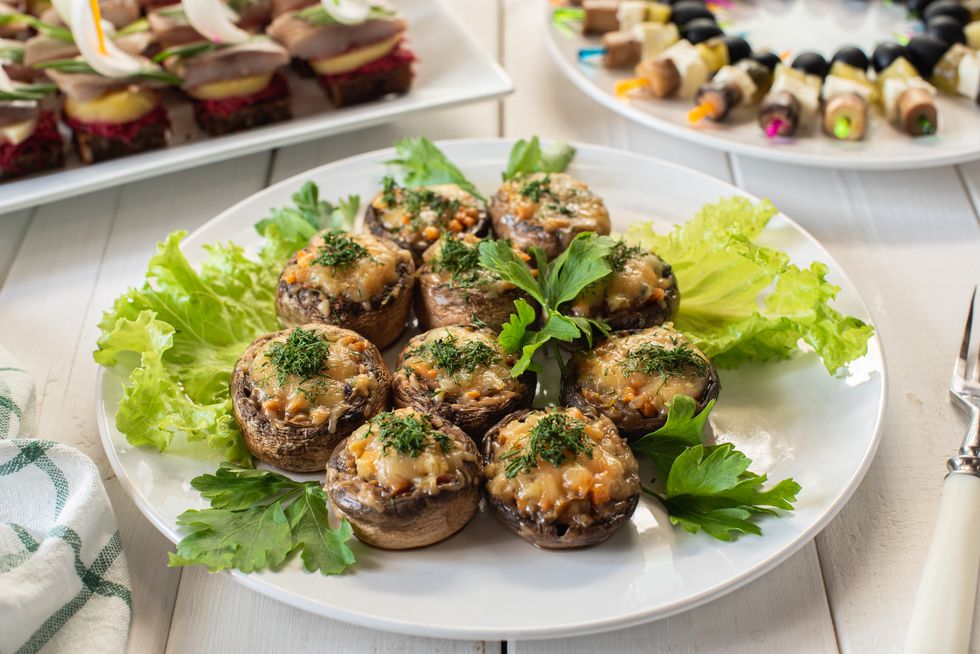 baked stuffed champignons with cheese appetizer