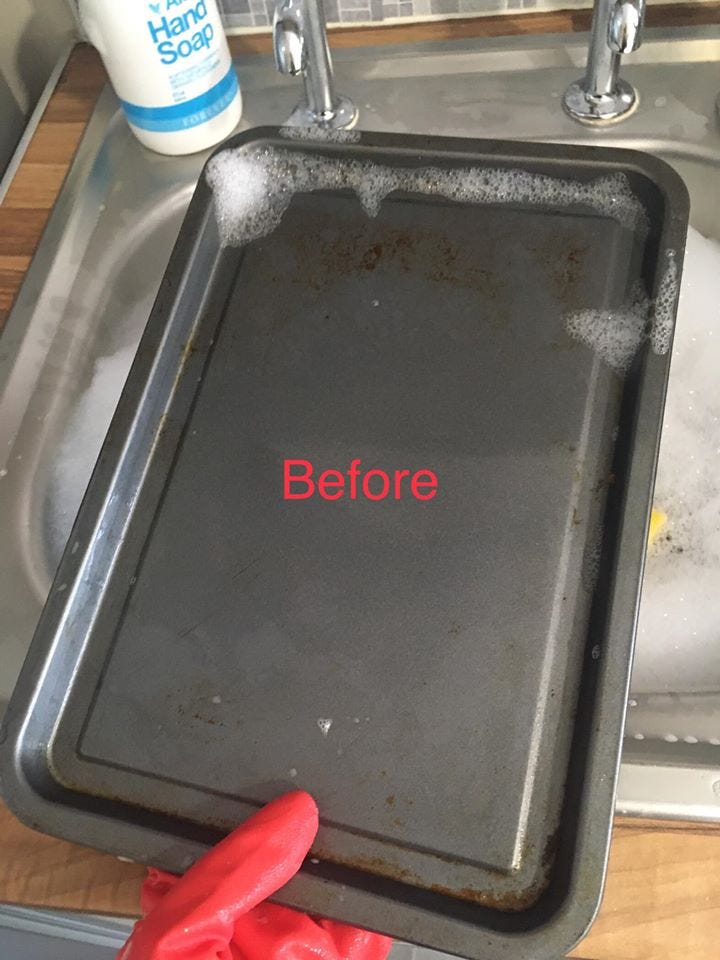 Mum gets her grimy baking tray looking sparkling new using just a 2p coin  and £1 cleaning paste