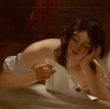 een vrouw uit de negentiende eeuw leest een boek