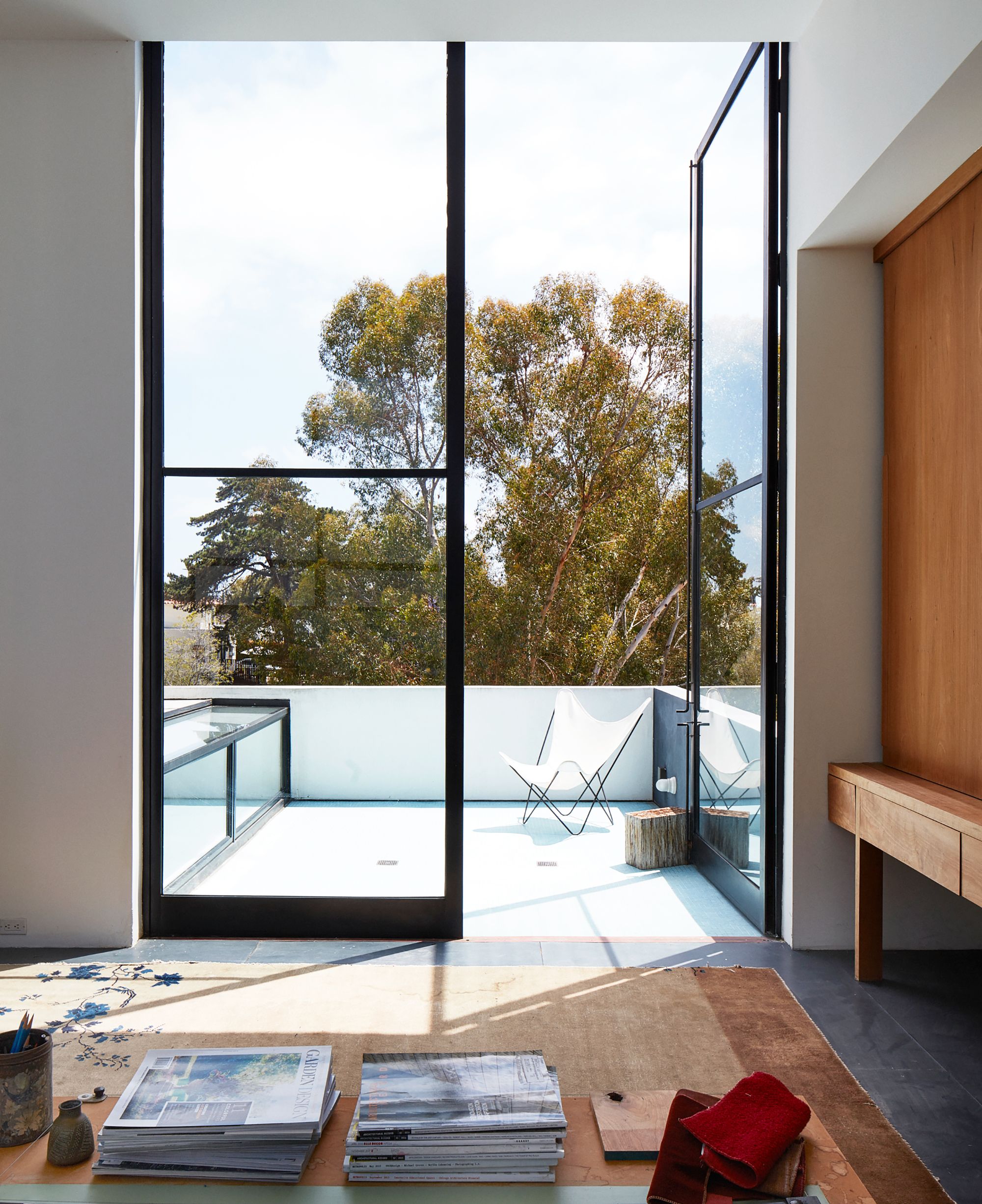 family room with balcony