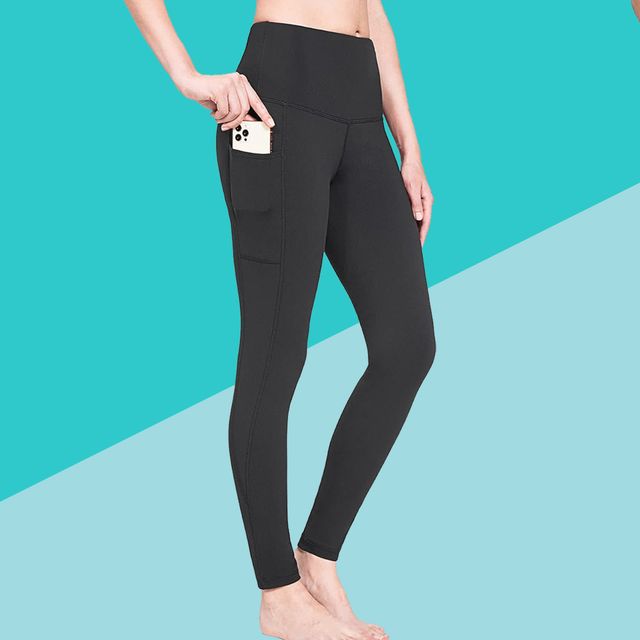 ALONG FIT Fleece-Lined-Leggings with Pockets Yoga-Pants Black Gym