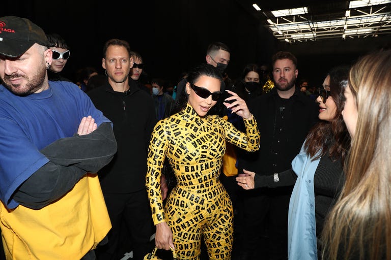 Kim Kardashian Wears a Balenciaga Caution Tape Catsuit