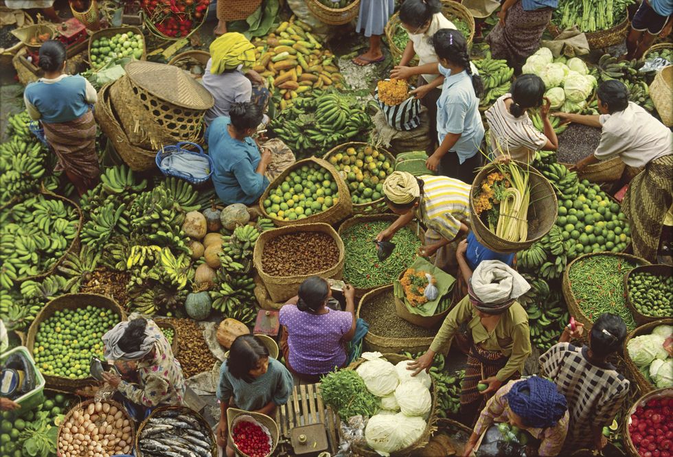 bali, ubud, produce market, overhead view