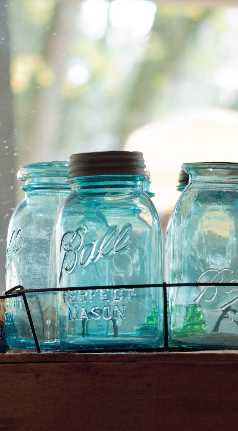 Empty Blue Ball Canning Jars