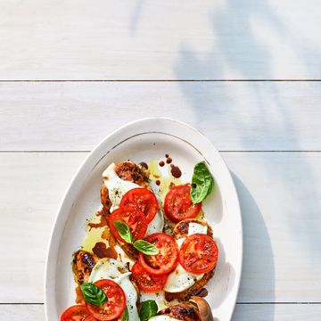 balsamic chicken caprese on a white plate