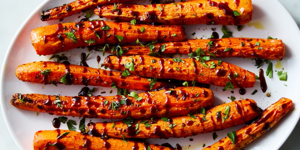 roasted carrots topped with a balsamic glaze