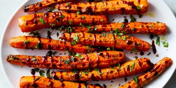roasted carrots topped with a balsamic glaze
