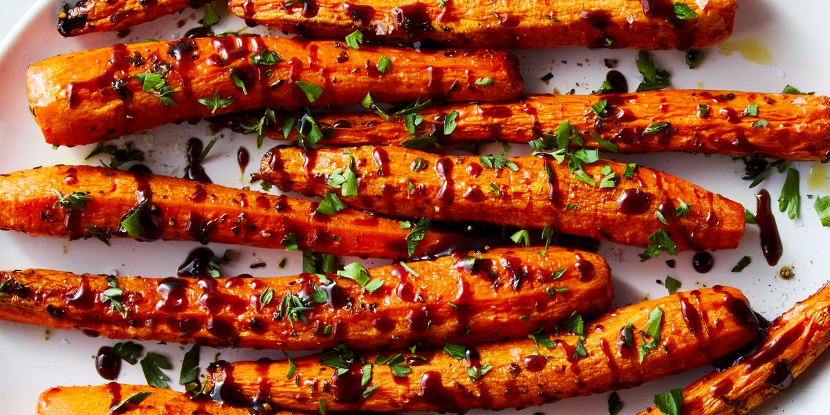 Balsamic Glazed Carrots roasted carrots topped with a balsamic glaze