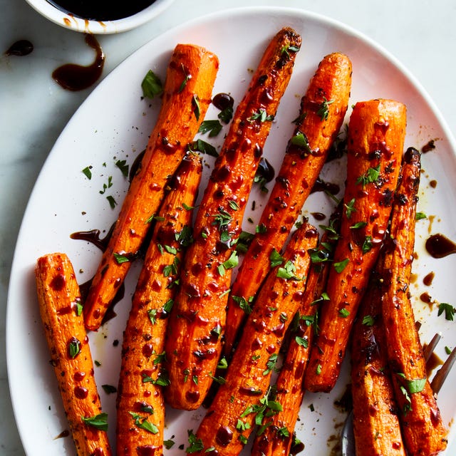 Balsamic Glazed Carrots roasted carrots topped with a balsamic glaze