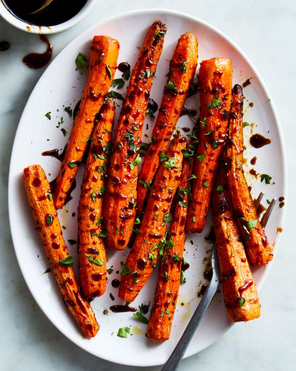 roasted carrots topped with a balsamic glaze