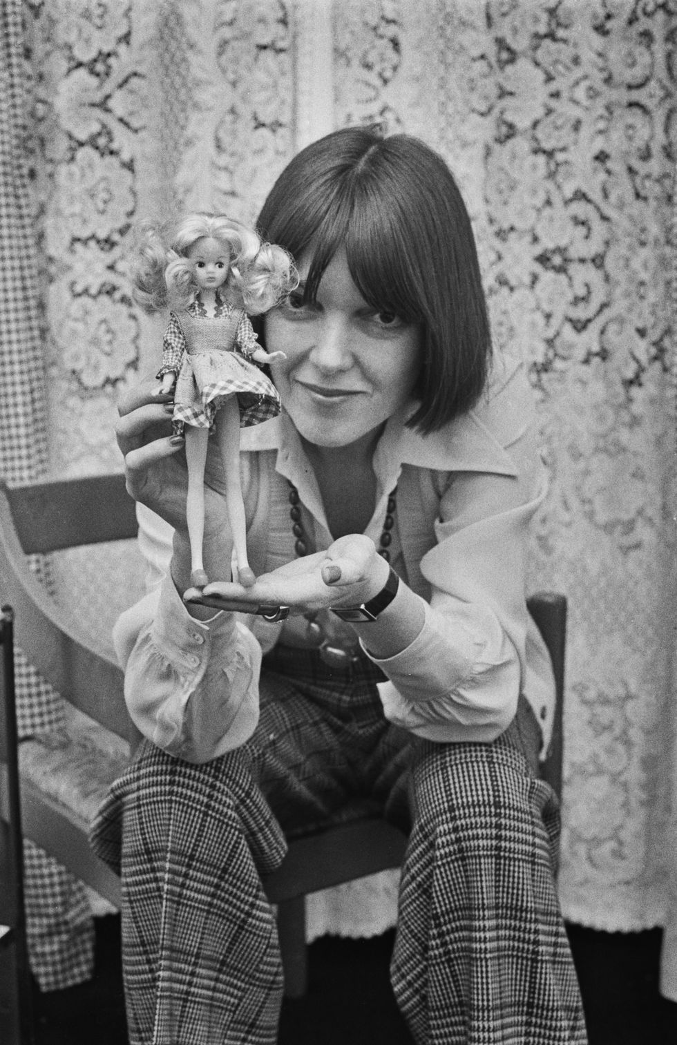 british fashion designer mary quant at the launch of the new doll daisy, uk, 14th january 1973 the doll's wardrobe was designed by quant, and the name reflects her fashion logo, a daisy flower photo by evening standardhulton archivegetty images