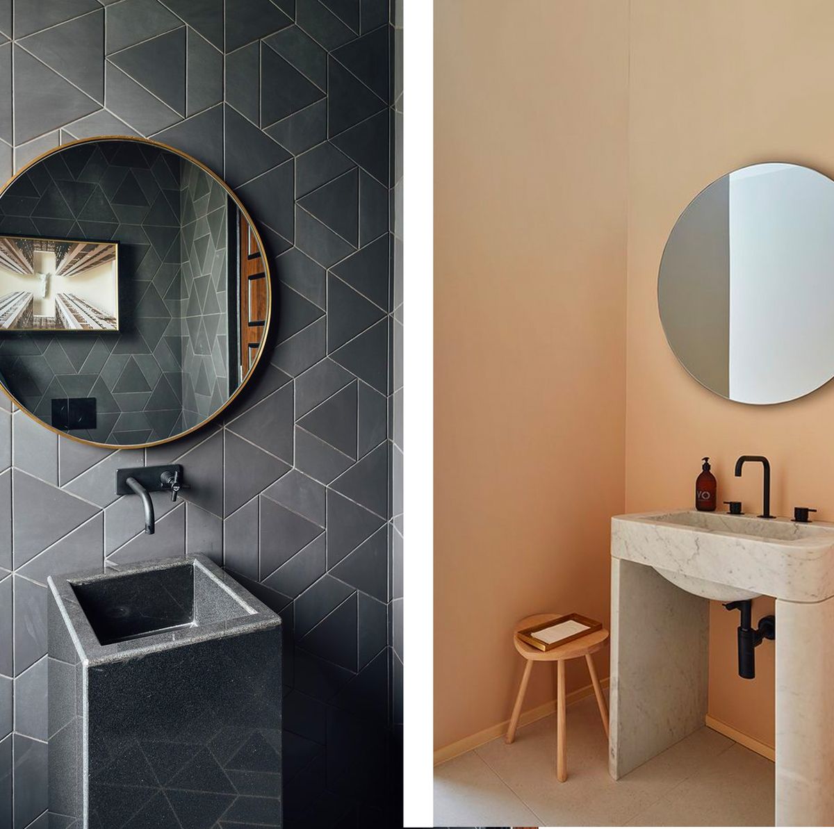 Ideas decoración para baños modernos con espejos redondos