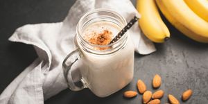 banana smoothie or protein shake in drinking jar
