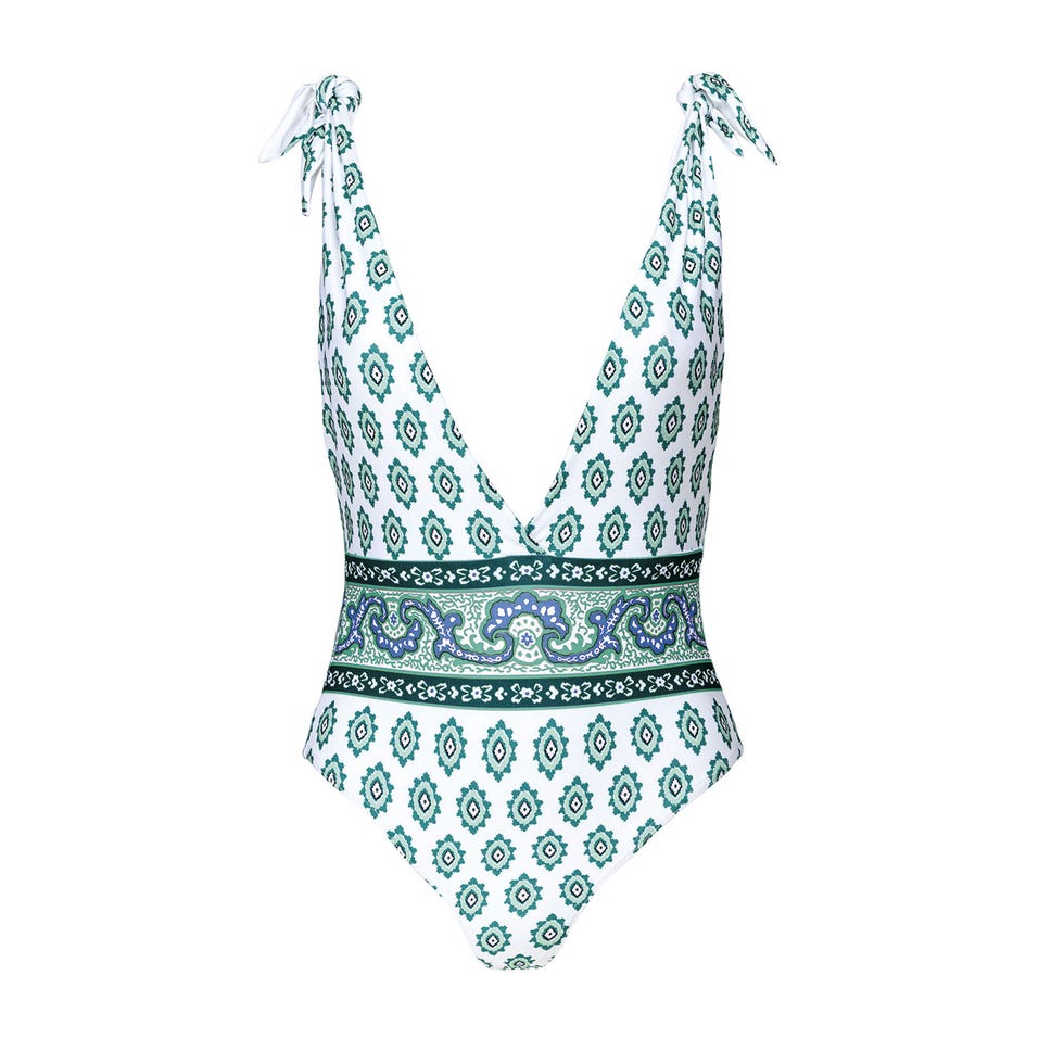bañador blanco con dibujos verdes