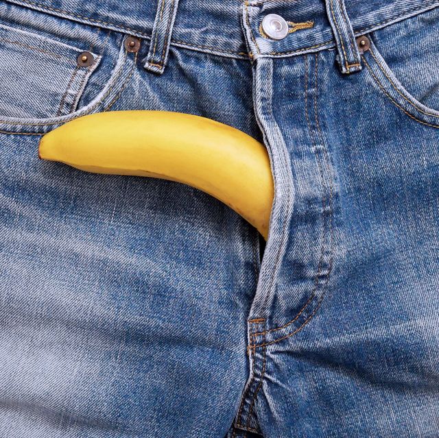 banana out of jeans like mens penis