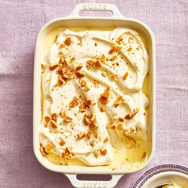 banana pudding with vanilla wafers crumbled over the top