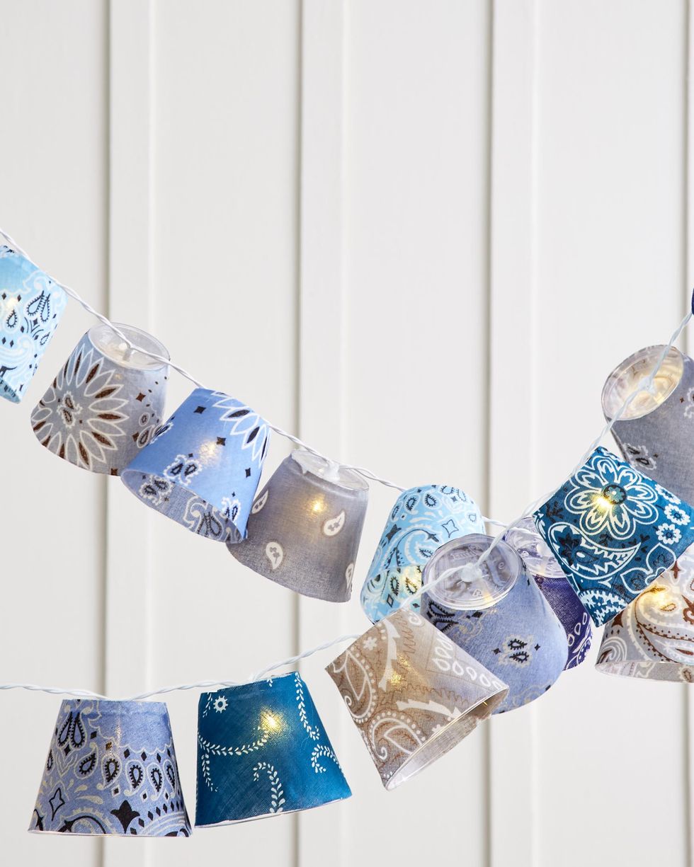 bandana covered cups string lights