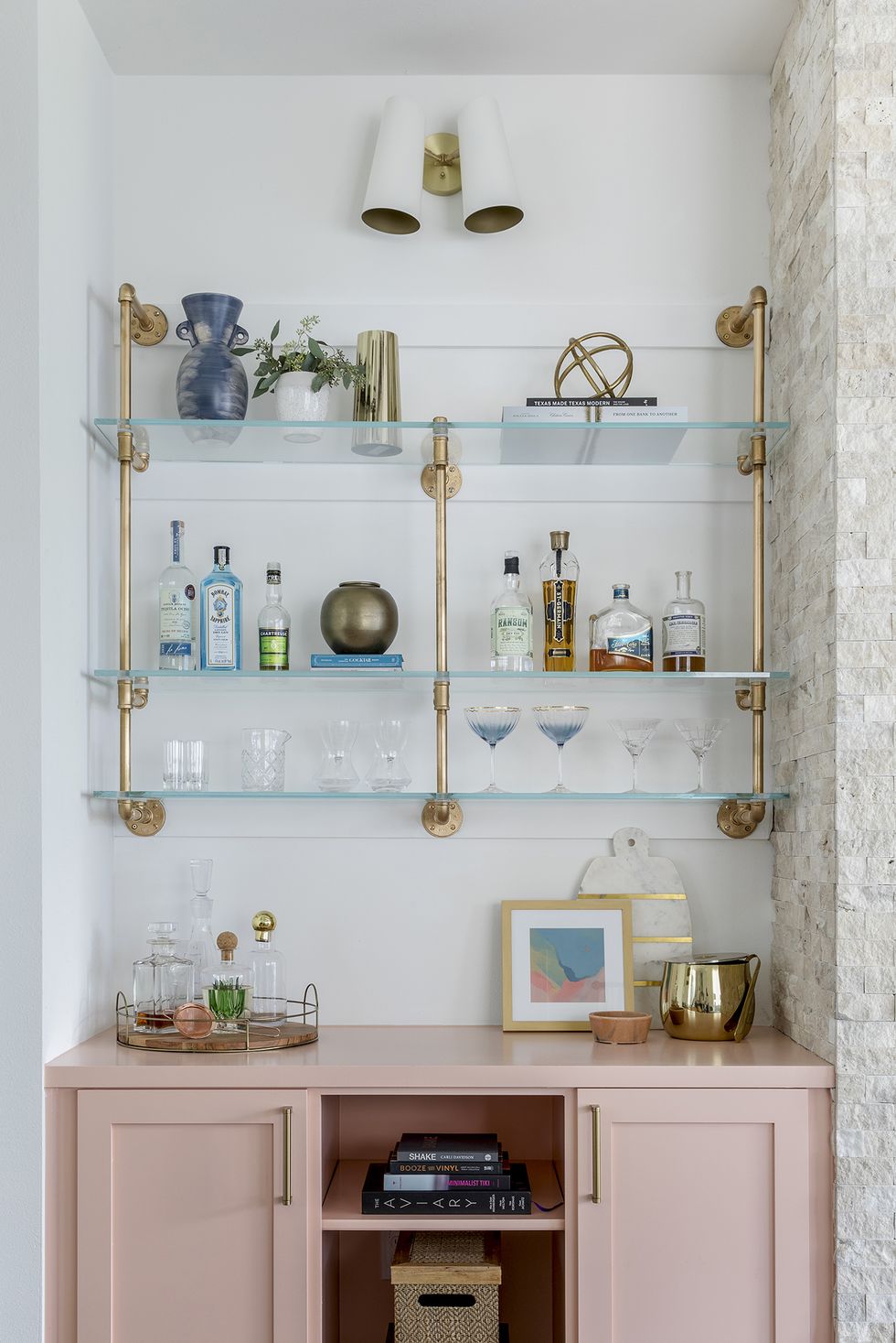 home bar ideas pink cabinet